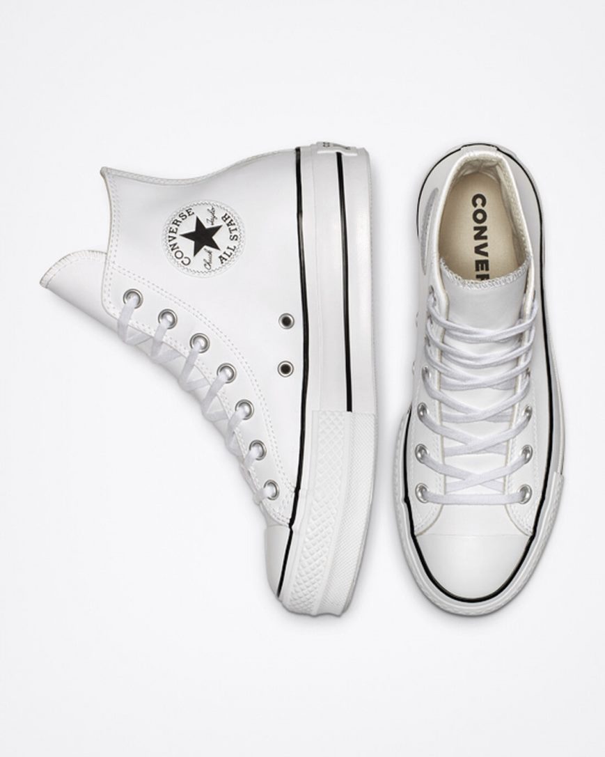 Topanky Na Platforme Converse Chuck Taylor All Star Lift Kozene Vysoke Damske Biele Čierne Biele | SK AMCQY6